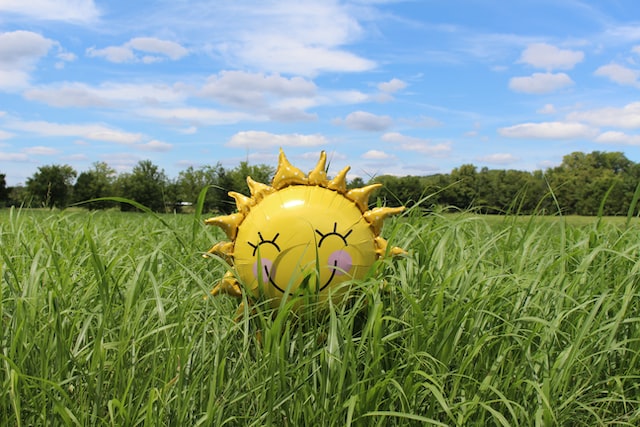 Sun balloon in a grass field